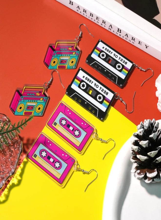 Palotay 80s 90s Retro Cassette Tape Neon Earrings for Women Acrylic Radio Earring Set for 80s 90s Accessories Cosplay Party Jewelry Gifts - Image 4